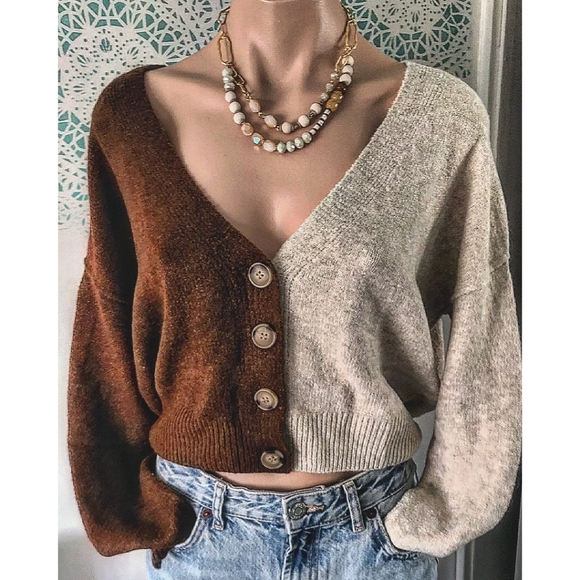 🚨LAST ONE// Brown sugar colorblock Cardigan - Picture 3 of 5